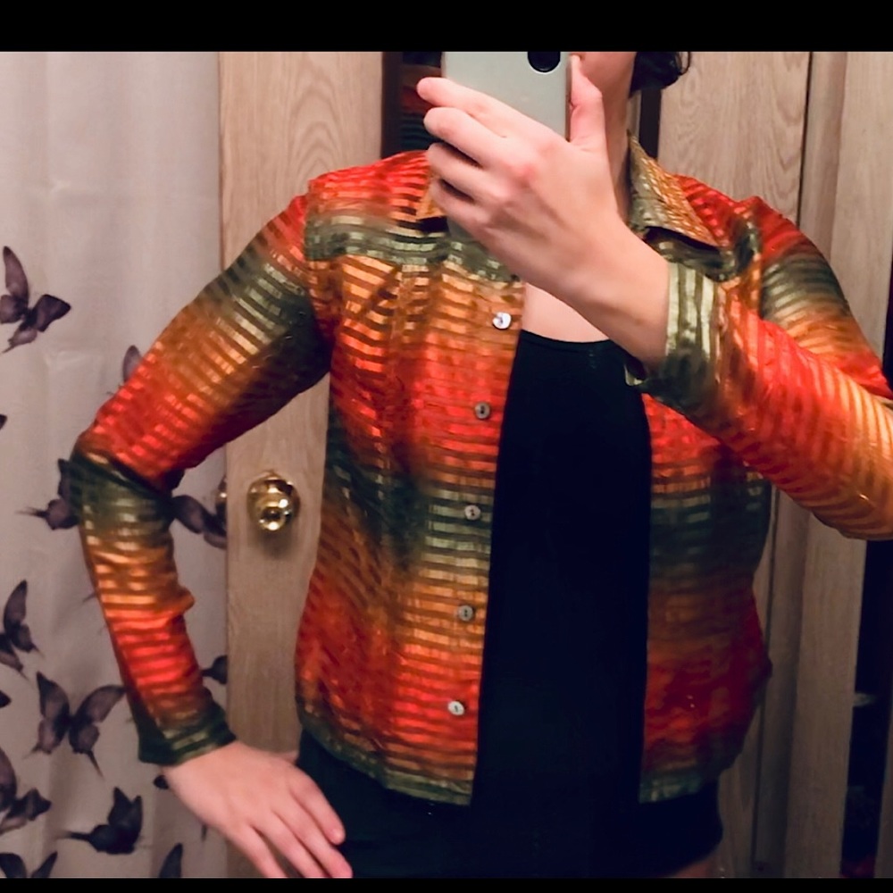 Y2K Silky Sheer Striped Button Up Top
